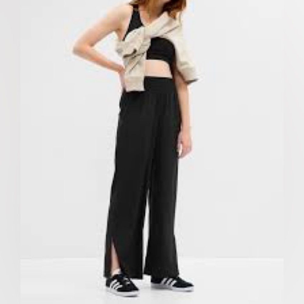 Wide Leg Split Hem Pants - Black